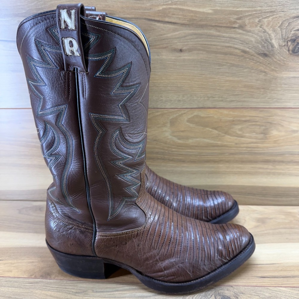 Teju Lizard Leather Western Boot 11 D Brown Leather Thick Sole Handmade Cats Paw
